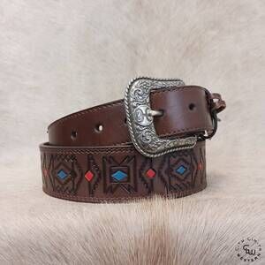 NEW HOOEY men's tapered belt in turquoise  & orange